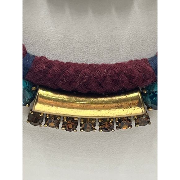 J. Crew MultiStrand Woven Blue Rope Bugandy and White Beaded Gold Tone Necklace - Picture 11 of 11